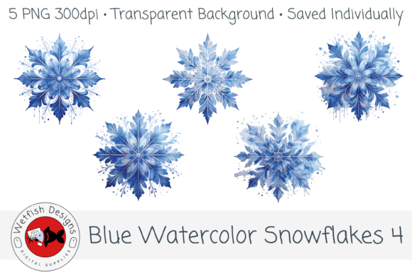 Download Blue Watercolor Snowflakes 4 – 5 PNG - Premium Resources