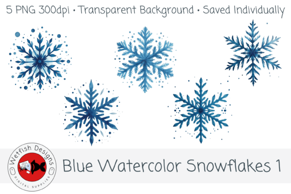 Download Blue Watercolor Snowflakes 1 – 5 PNG - Premium Bundle