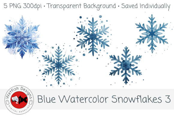 Download Blue Watercolor Snowflakes 3 – 5 PNG - Premium Resources