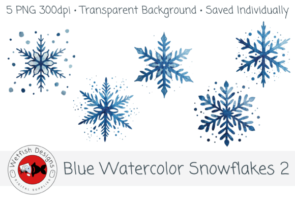 Download Blue Watercolor Snowflakes 2 – 5 PNG - Premium Resources