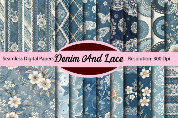 Download Denim and Lace Seamless Digital Paper - Paper Collection