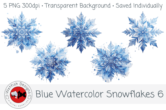 Download Blue Watercolor Snowflakes 6 – 5 PNG - Premium Resources